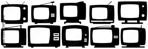Vintage tv retro television silhouettes set, large pack of vector silhouette design, isolated white background.