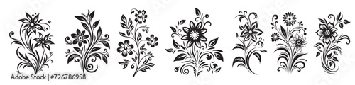 Black and white flower set vector ornaments