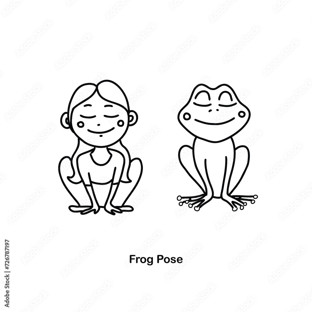 Kids yoga frog pose. Vector doodle illustration. Kids yoga frog pose. Vector doodle illustration.