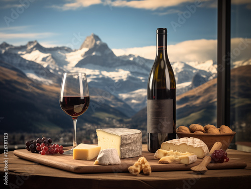 photo of apres-ski wine and cheese with mountain scape in background --ar 4 3 Job ID  32e76bd0-6ee5-4738-ae62-56a1220f9076