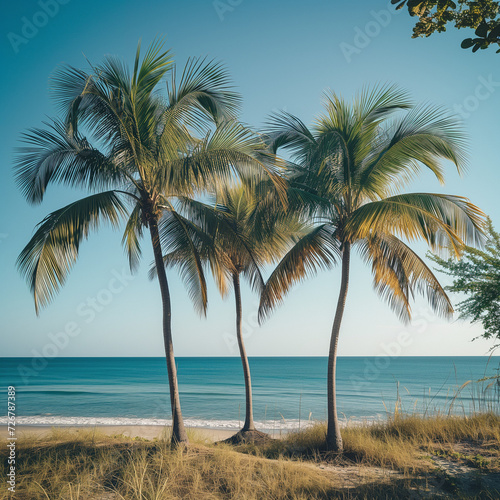 Tropical Serenity  Palm Trees Swaying by the Seashore