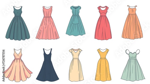 Set of women dresses line icon. Vector illustration 