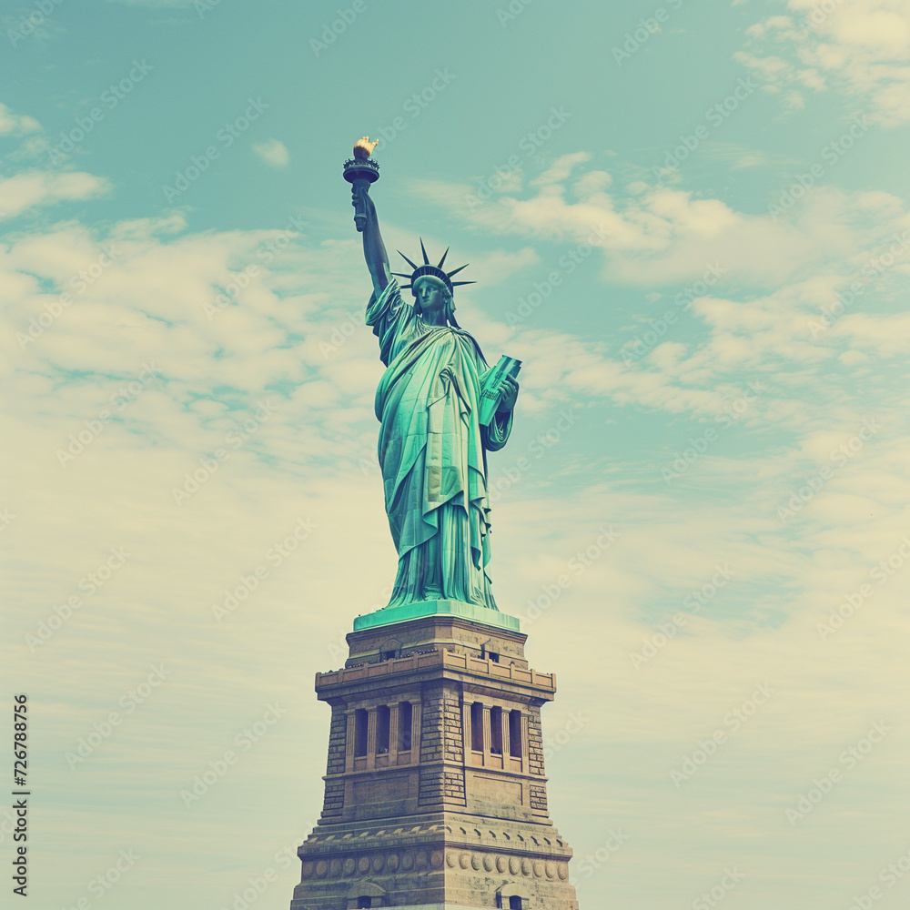 Obraz premium Majestic Statue of Liberty Against Blue Sky