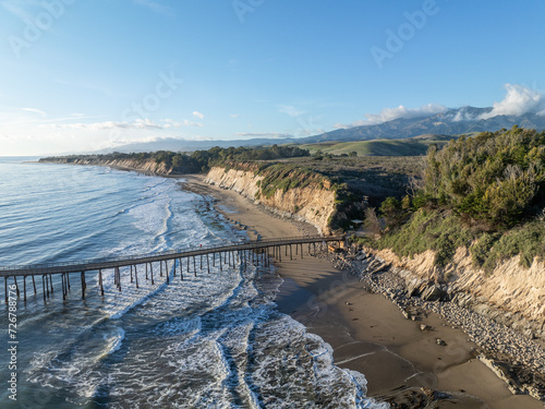 Fototapeta Naklejka Na Ścianę i Meble -  Aerial view of the cliff and beach with ocean in Santa Barbara California, USA