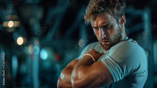 Muscular Man Flexing His Muscles in a Gym © mattegg