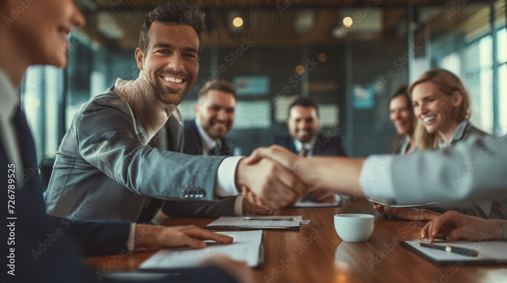 Group of People Shaking Hands Over a Table Group of People Shaking Hands Over a Table