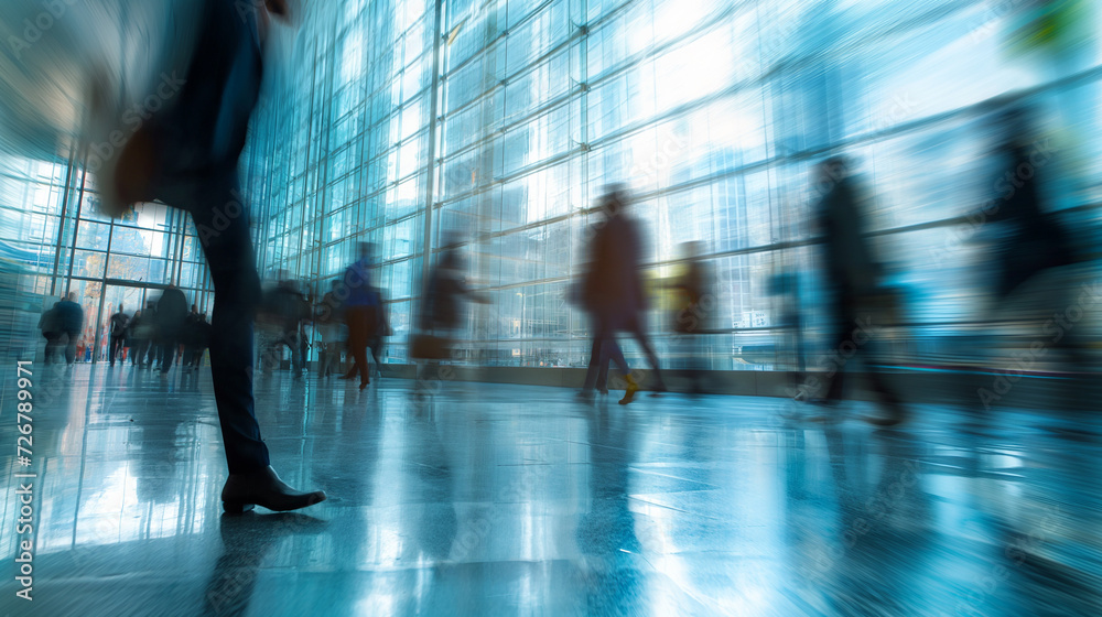 Blurry Photo of People Walking in a Lobby