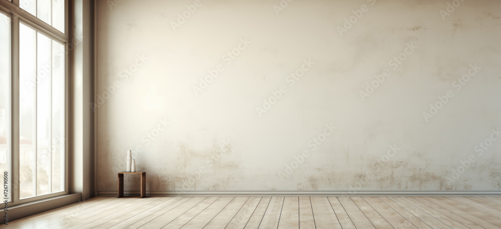 Extra wide white neutral and beige virtual empty room background backdrop banner image with window for online presentations and zoom meetings - obrazy, fototapety, plakaty 