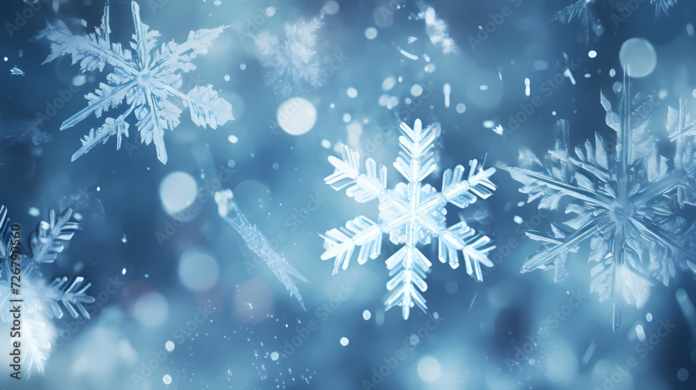 Wonderful scene formed by snowflakes, winter background Wonderful scene formed by snowflakes, winter background