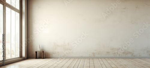 Extra wide white neutral and beige virtual empty room background backdrop banner image with window for online presentations and zoom meetings photo