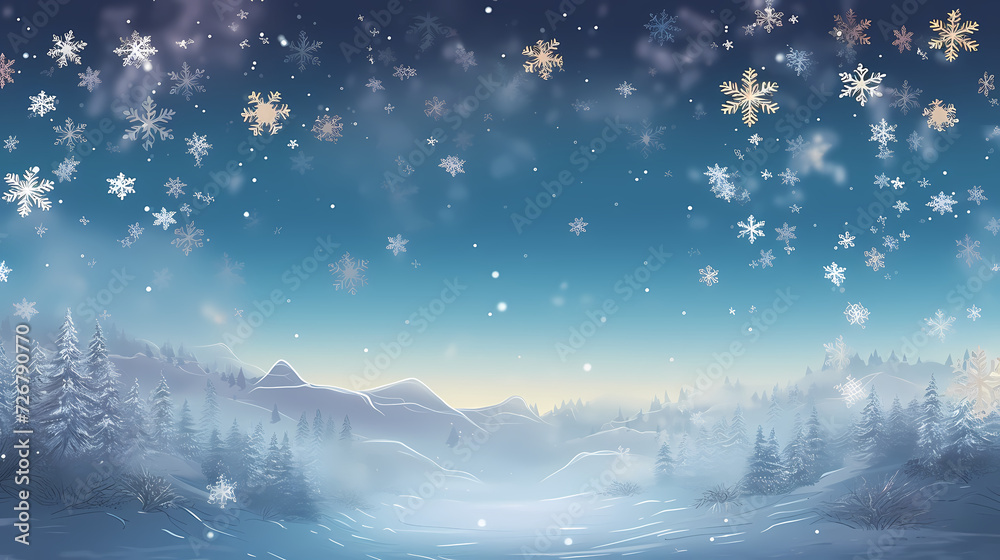 Wonderful scene formed by snowflakes, winter background Wonderful scene formed by snowflakes, winter background