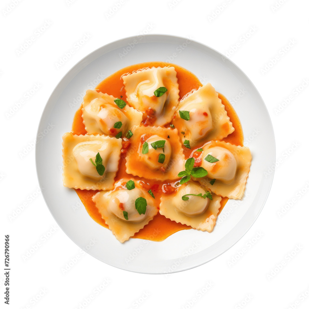 A Delicious Plate of Ravioli Isolated on a Transparent Background A Delicious Plate of Ravioli Isolated on a Transparent Background