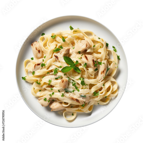 A Delicious Plate of Chicken Alfredo Fettuccine Isolated on a Transparent Background