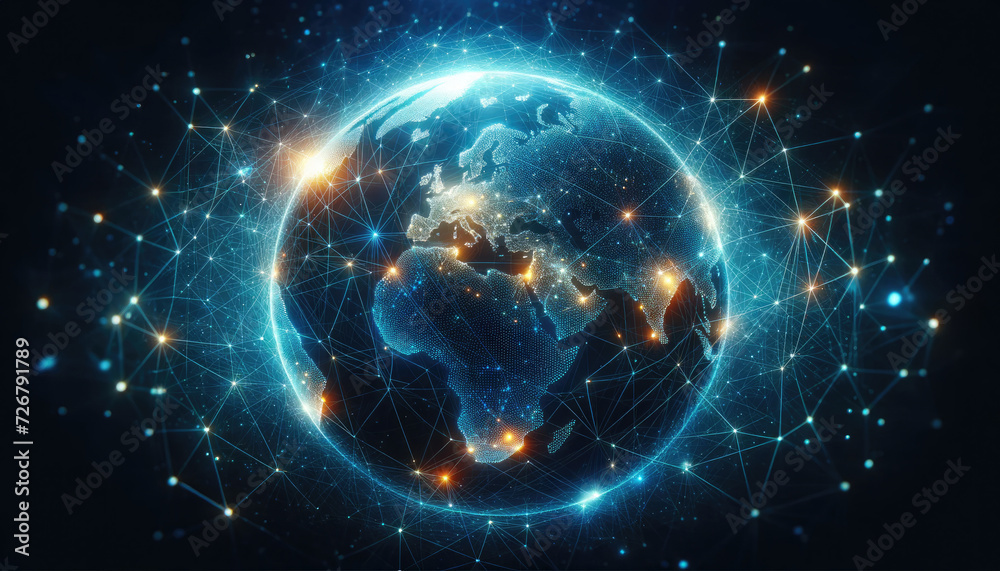 Global Network Connections with Digital World Map Global Network Connections with Digital World Map