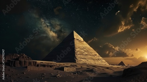 beautiful pyramid of giza seen at night