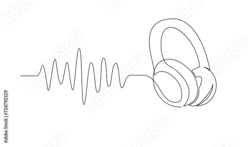 One line headphones. Continuous drawing of music gadget and note template