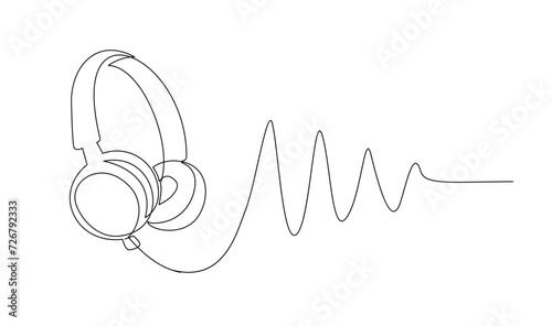One line headphones. Continuous drawing of music gadget and note template