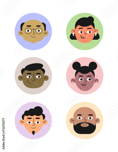 Set of vector user avatar. Male and female faces. Multi ethnic user pics, face icons. People avatar profile icons. Flat style.