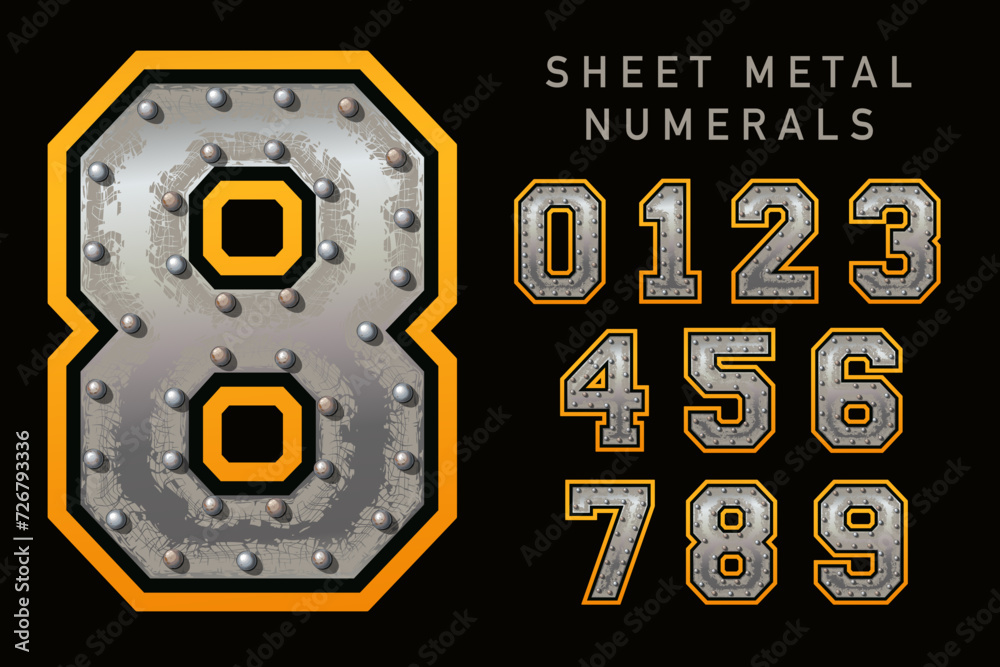 A textural set of numbers or numerals, with an industrial sheet metal effect.