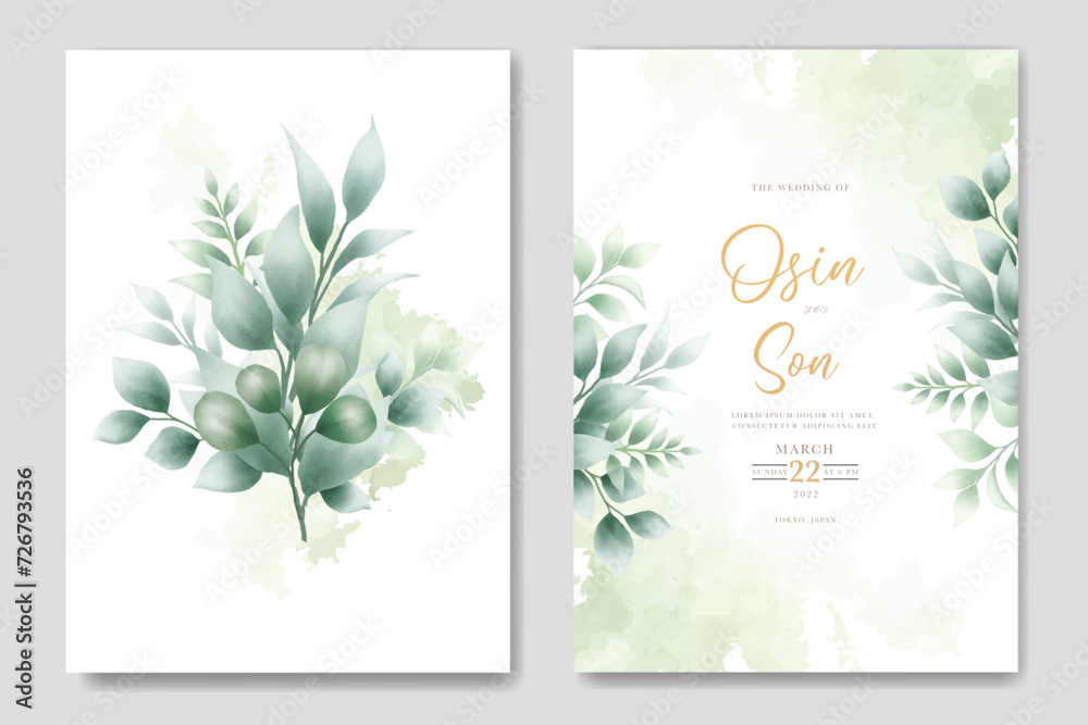 set of elegant watercolor wedding invitation card template