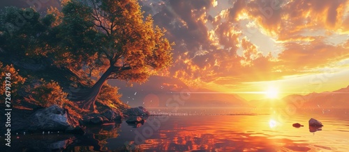 Stunning 3D artwork with enchanting sunset and sunrise scenery.