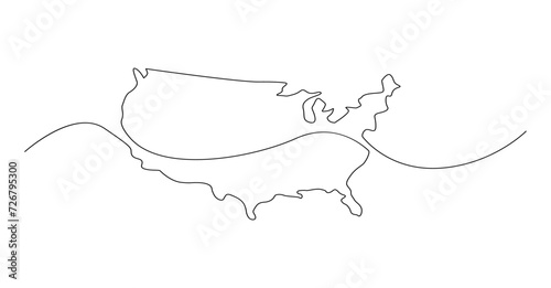 USA map one continuous line drawing. Country single line contour map, shape of country. template