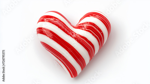 Heart candy shape, isolated on white background. Heart with red and white lines.