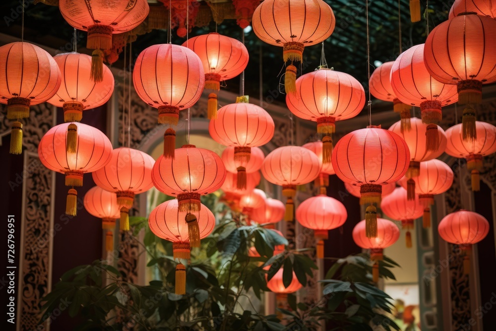 Obraz premium Vietnamese colored lanterns. red chinese lanterns, . Background. TET. Holiday. Vietnam