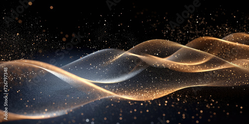 gold particles wave background, Abstract gold light effect on black background