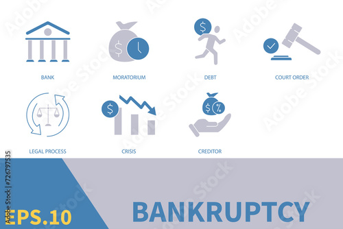 Bankruptcy icons set . Bankruptcy pack symbol vector elements for infographic web