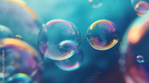 Vivid Soap Bubbles Floating with Iridescent Colors. Generative ai © Scrudje