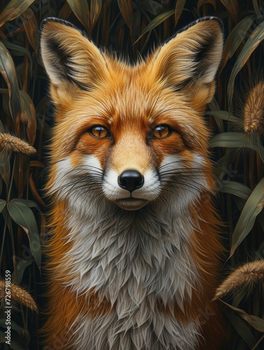 jungle shot, acrylic painting, Fox facing camera, full body pose - generative ai