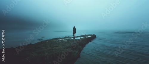 silhouette of a person in the fog photo