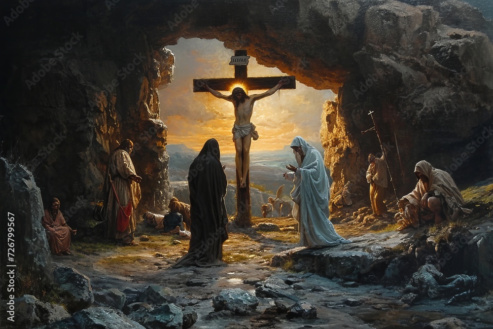 The poignant narrative of Easter depicting the crucified generative ai - obrazy, fototapety, plakaty 