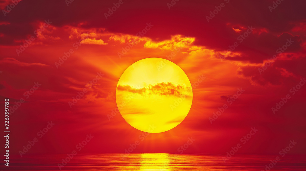 Sun Setting Over the Cloudy Ocean
