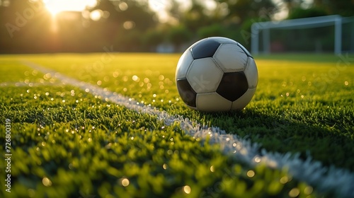 Traditional soccer ball on soccer field : Generative AI