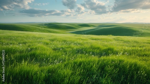 Lush green grass on field and hill  grasslands national park  val marie  saskatchewan  canada   Generative AI