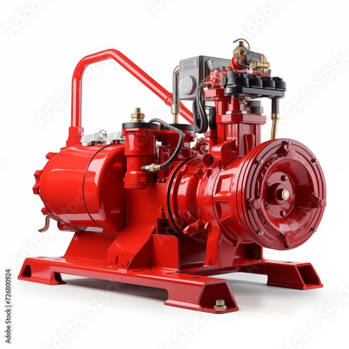 red fire pump illustration. turbine industry equipment isolated white background