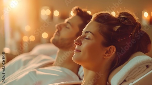 Young couple receiving head massage at beauty spa   Generative AI