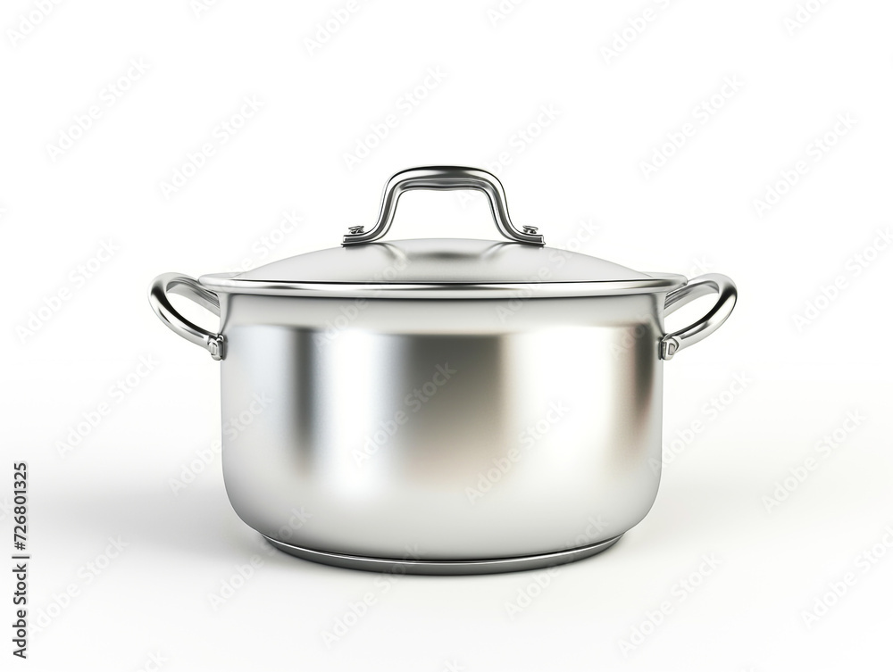 stainless steel pot on white background. Generative Ai. stainless steel pot on white background. Generative Ai.
