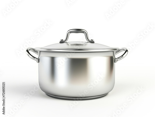 stainless steel pot on white background. Generative Ai.