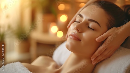 Young woman enjoying massage in spa salon : Generative AI
