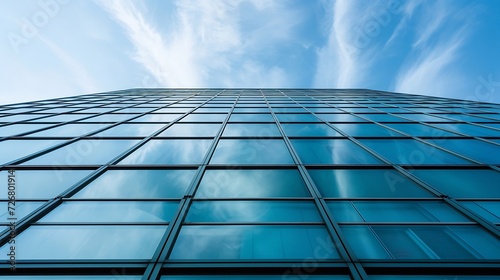 Abstract diagonal pattern background of shading fin concrete with blue sky reflection on glass windows surface of modern high residential building in the city   Generative AI