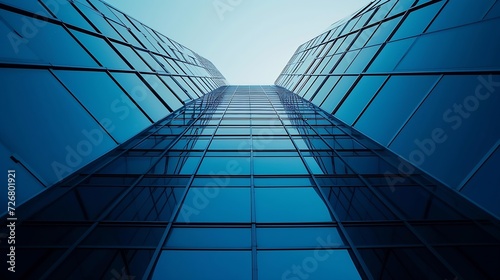 Looking Up Blue Modern Office Building   Generative AI