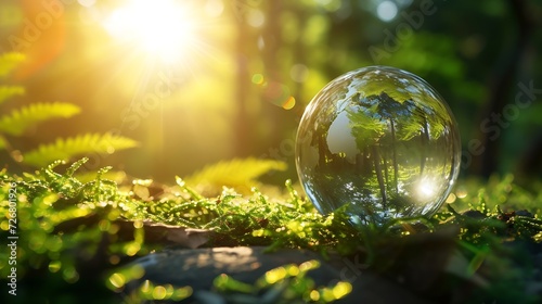 Glass globe in the in nature concept for environment and conservation : Generative AI