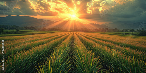 sugar cane fields at sunset or sunrise