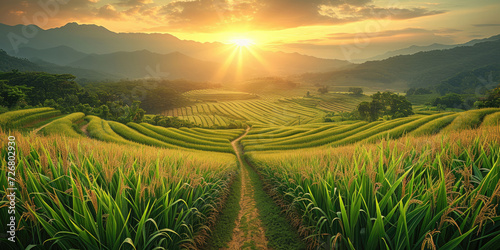 sugar cane fields at sunset or sunrise photo