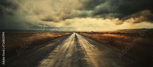 Stormy road pictured with added grain and texture. © AkuAku