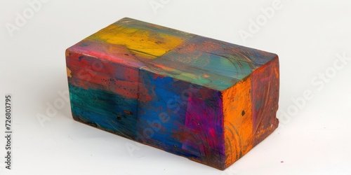 An ornamental block of wood with various colors, presented in the style of illusory hyperrealism with toy-like proportions and luminous sfumato.
