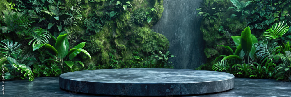 empty round stone podium Podium on tropical leaves background, beauty minimal display stage stand summer fashion abstract luxury plant. mockup showcase cosmetic product empty round stone podium Podium on tropical leaves background, beauty minimal display stage stand summer fashion abstract luxury plant. mockup showcase cosmetic product